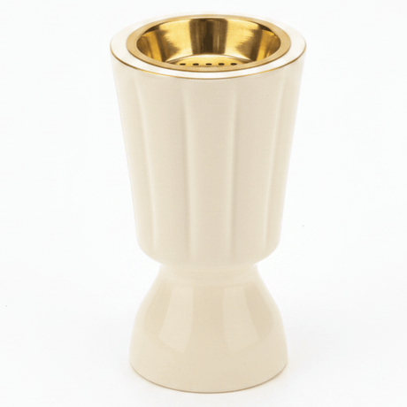 Hamid Ceramic Incense Burner | Ribbed Hourglass Design with Gold Insert | 17cm | Off-White & Beige - Al Kabayel Discount CentreHamid Ceramic Incense Burner | Ribbed Hourglass Design with Gold Insert | 17cm | Off-White & BeigeIncense BurnerHAMIDAl Kabayel Discount Centre