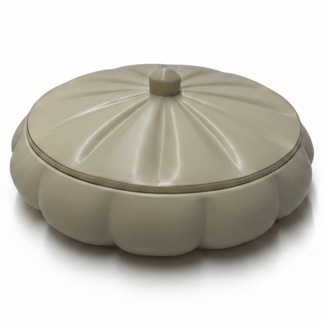 Hamid Cream Ceramic Candy Box with Lid | Scalloped Pumpkin Design | 10.25cm - Al Kabayel Discount CentreHamid Cream Ceramic Candy Box with Lid | Scalloped Pumpkin Design | 10.25cmJars & Food SaversHAMIDAl Kabayel Discount Centre