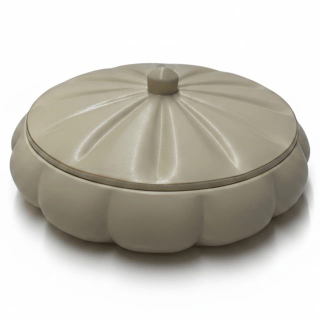 Hamid Cream Ceramic Candy Box with Lid | Scalloped Pumpkin Design | 10.25cm - Al Kabayel Discount CentreHamid Cream Ceramic Candy Box with Lid | Scalloped Pumpkin Design | 10.25cmJars & Food SaversHAMIDAl Kabayel Discount Centre