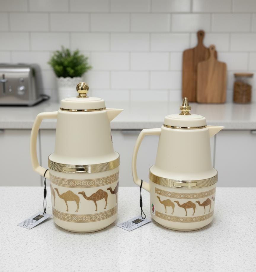 Hamid Double Set Vacuum Flask 0.7L & 1.0L – White and Cream Camel Print Edition for Traditional Arabic Style Serving - Al Kabayel Discount CentreHamid Double Set Vacuum Flask 0.7L & 1.0L – White and Cream Camel Print Edition for Traditional Arabic Style ServingThermosHAMIDAl Kabayel Discount Centre