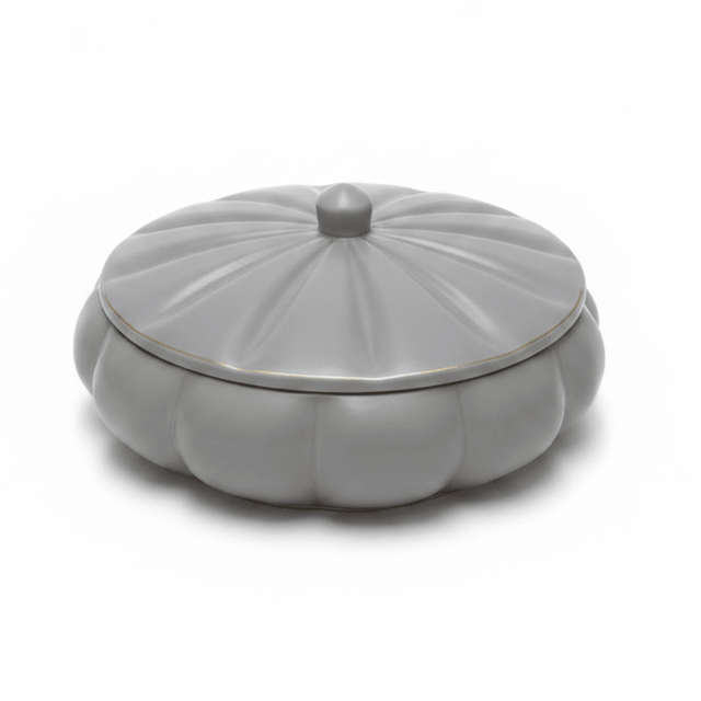 Hamid Grey Ceramic Candy Box with Lid | Scalloped Pumpkin Design | 10.25cm - Al Kabayel Discount CentreHamid Grey Ceramic Candy Box with Lid | Scalloped Pumpkin Design | 10.25cmJars & Food SaversHAMIDAl Kabayel Discount Centre