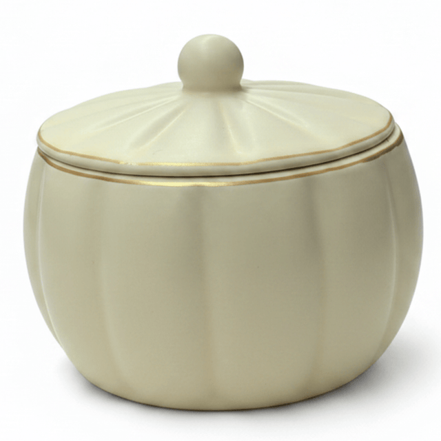 Hamid Light Yellow Ceramic Candy Bowl with Lid | 3.5 Inch | Gold Rim Accent - Al Kabayel Discount CentreHamid Light Yellow Ceramic Candy Bowl with Lid | 3.5 Inch | Gold Rim AccentJars & Food SaversHAMIDAl Kabayel Discount Centre