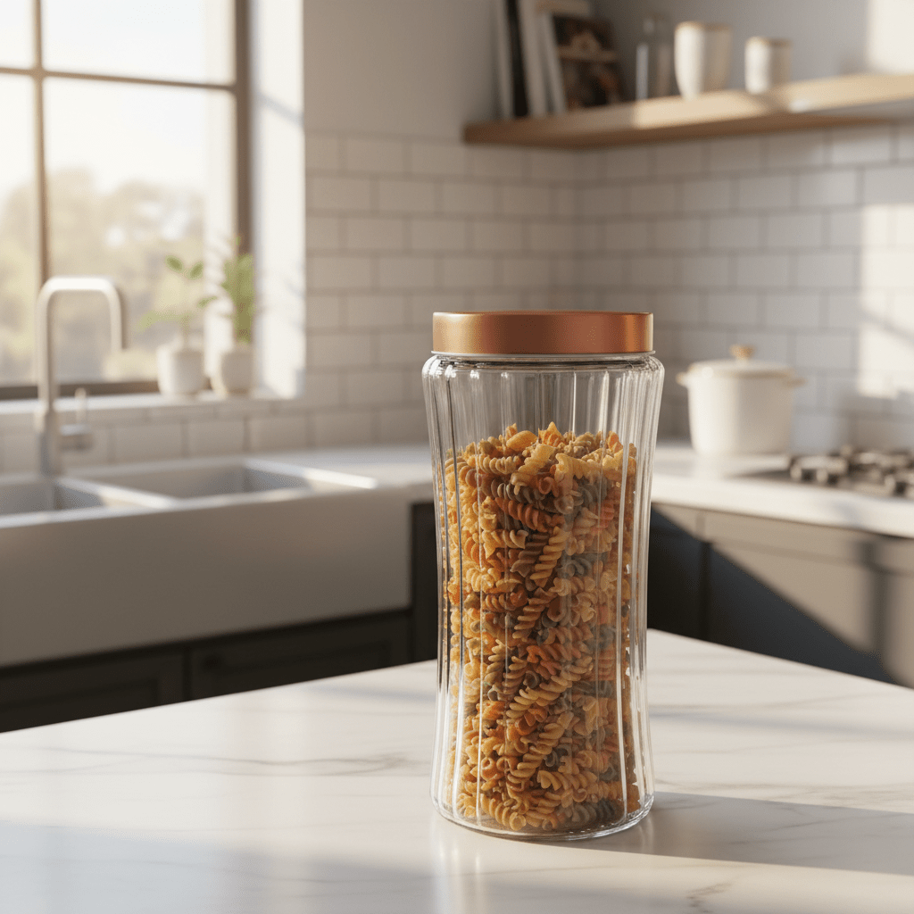 Hamid Ribbed Glass Canister with Rose Gold Metal Lid | 2 Litre | Airtight Storage Jar - Al Kabayel Discount CentreHamid Ribbed Glass Canister with Rose Gold Metal Lid | 2 Litre | Airtight Storage JarJars & Food SaversHAMIDAl Kabayel Discount Centre