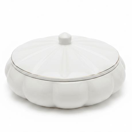 Hamid White Ceramic Candy Box with Lid | Scalloped Petal Design | 10.25cm - Al Kabayel Discount CentreHamid White Ceramic Candy Box with Lid | Scalloped Petal Design | 10.25cmJars & Food SaversHAMIDAl Kabayel Discount Centre