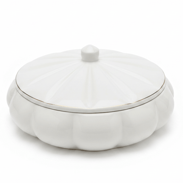 Hamid White Ceramic Candy Box with Lid | Scalloped Petal Design | 10.25cm - Al Kabayel Discount CentreHamid White Ceramic Candy Box with Lid | Scalloped Petal Design | 10.25cmJars & Food SaversHAMIDAl Kabayel Discount Centre