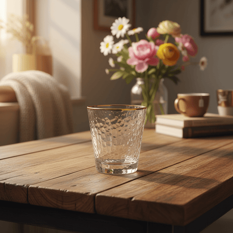 Hammered Clear Glass Tumbler with Gold Rim – 250ml - Al Kabayel Discount CentreHammered Clear Glass Tumbler with Gold Rim – 250mlTumblersAKDCAl Kabayel Discount Centre
