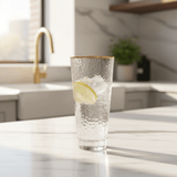 Hammered Glass Tumbler with Gold Rim | 350ml | Crystal Clear Drinkware - Al Kabayel Discount CentreHammered Glass Tumbler with Gold Rim | 350ml | Crystal Clear DrinkwareTumblersAKDCAl Kabayel Discount Centre