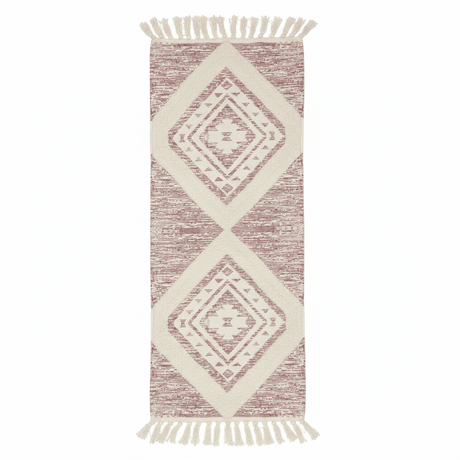 Handcrafted Boho Moroccan Diamond Geometric Runner Carpet | 50% Cotton 50% Polyester | 60×180cm | Cream & Dusty Rose | Tasseled Fringe | Living Room, Bedroom & Hallway - Al Kabayel Discount CentreHandcrafted Boho Moroccan Diamond Geometric Runner Carpet | 50% Cotton 50% Polyester | 60×180cm | Cream & Dusty Rose | Tasseled Fringe | Living Room, Bedroom & HallwayDoormatsAKDCAl Kabayel Discount Centre