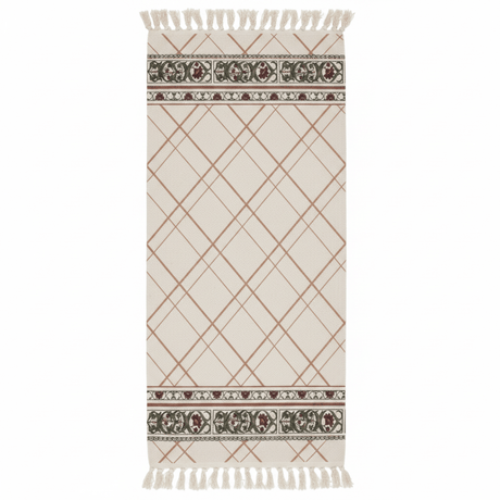 Handcrafted Diamond Lattice Runner Carpet | 50% Cotton 50% Polyester | Fringe Border Rug | 60 x 180 cm | Cream Beige | Majlis, Hallway & Bedroom Décor - Al Kabayel Discount CentreHandcrafted Diamond Lattice Runner Carpet | 50% Cotton 50% Polyester | Fringe Border Rug | 60 x 180 cm | Cream Beige | Majlis, Hallway & Bedroom DécorDoormatsAKDCAl Kabayel Discount Centre