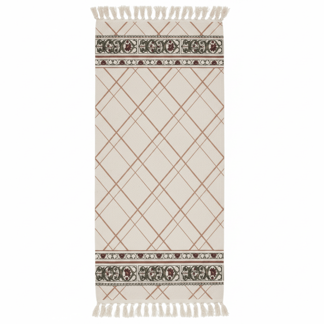 Handcrafted Diamond Lattice Runner Carpet | 50% Cotton 50% Polyester | Fringe Border Rug | 60 x 180 cm | Cream Beige | Majlis, Hallway & Bedroom Décor - Al Kabayel Discount CentreHandcrafted Diamond Lattice Runner Carpet | 50% Cotton 50% Polyester | Fringe Border Rug | 60 x 180 cm | Cream Beige | Majlis, Hallway & Bedroom DécorDoormatsAKDCAl Kabayel Discount Centre