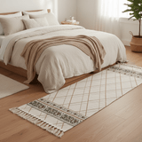 Handcrafted Diamond Lattice Runner Carpet | 50% Cotton 50% Polyester | Fringe Border Rug | 60 x 180 cm | Cream Beige | Majlis, Hallway & Bedroom Décor - Al Kabayel Discount CentreHandcrafted Diamond Lattice Runner Carpet | 50% Cotton 50% Polyester | Fringe Border Rug | 60 x 180 cm | Cream Beige | Majlis, Hallway & Bedroom DécorDoormatsAKDCAl Kabayel Discount Centre