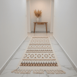 Handcrafted Moroccan Berber Flat Weave Runner Carpet | Geometric Tribal Pattern | 50% Cotton 50% Polyester | 60×180 cm | Cream White with Brown & Gold Motifs - Al Kabayel Discount CentreHandcrafted Moroccan Berber Flat Weave Runner Carpet | Geometric Tribal Pattern | 50% Cotton 50% Polyester | 60×180 cm | Cream White with Brown & Gold MotifsDoormatsAKDCAl Kabayel Discount Centre