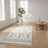 Handcrafted Moroccan Berber Flatweave Carpet | Geometric Diamond & Zigzag Pattern | 50% Cotton 50% Polyester | 60×180 cm | Ivory & Black | - Al Kabayel Discount CentreHandcrafted Moroccan Berber Flatweave Carpet | Geometric Diamond & Zigzag Pattern | 50% Cotton 50% Polyester | 60×180 cm | Ivory & Black |DoormatsAKDCAl Kabayel Discount Centre