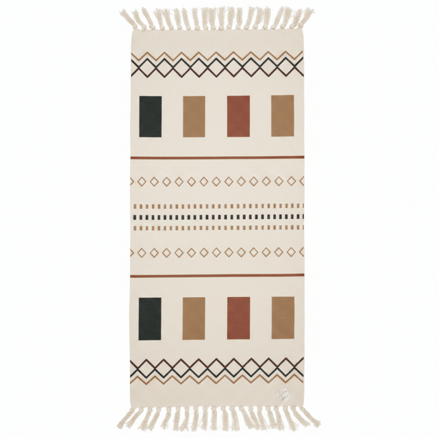 Handwoven Moroccan-Style Geometric Runner Carpet | 50% Cotton 50% Polyester | Cream with Fringe Tassels | 60 x 150 cm - Al Kabayel Discount CentreHandwoven Moroccan-Style Geometric Runner Carpet | 50% Cotton 50% Polyester | Cream with Fringe Tassels | 60 x 150 cmDoormatsAKDCAl Kabayel Discount Centre