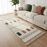 Handwoven Moroccan-Style Geometric Runner Carpet | 50% Cotton 50% Polyester | Cream with Fringe Tassels | 60 x 150 cm - Al Kabayel Discount CentreHandwoven Moroccan-Style Geometric Runner Carpet | 50% Cotton 50% Polyester | Cream with Fringe Tassels | 60 x 150 cmDoormatsAKDCAl Kabayel Discount Centre