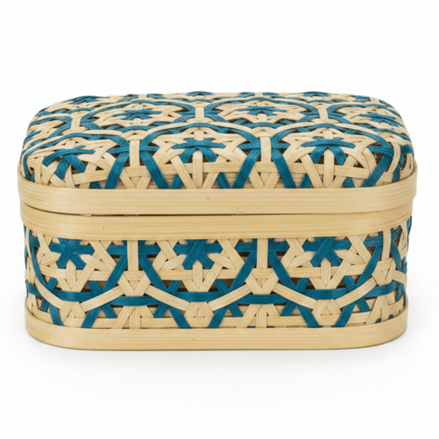 Handwoven Rectangle Bamboo Rattan Storage Box with Geometric Pattern | Decorative Organizer Box | 17×12×8 cm | - Al Kabayel Discount CentreHandwoven Rectangle Bamboo Rattan Storage Box with Geometric Pattern | Decorative Organizer Box | 17×12×8 cm |RattansAKDCAl Kabayel Discount Centre