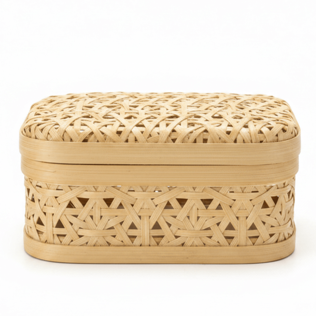 Handwoven Rectangle Bamboo Rattan Storage Box with Lid | Natural Wicker Organizer for Jewelry, Vanity & Home Décor | 17×12×8 cm - Al Kabayel Discount CentreHandwoven Rectangle Bamboo Rattan Storage Box with Lid | Natural Wicker Organizer for Jewelry, Vanity & Home Décor | 17×12×8 cmRattansAKDCAl Kabayel Discount Centre