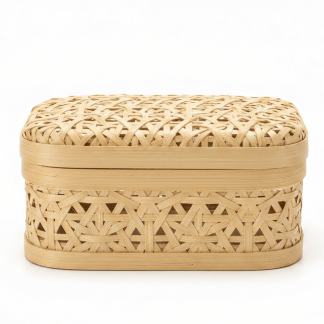 Handwoven Rectangle Bamboo Rattan Storage Box with Lid | Natural Wicker Organizer for Jewelry, Vanity & Home Décor | 17×12×8 cm - Al Kabayel Discount CentreHandwoven Rectangle Bamboo Rattan Storage Box with Lid | Natural Wicker Organizer for Jewelry, Vanity & Home Décor | 17×12×8 cmRattansAKDCAl Kabayel Discount Centre