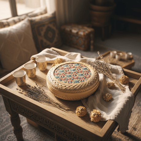 Handwoven Round Rattan Box with Geometric Pattern Lid – 20cm | Decorative Storage & Gift Box - Al Kabayel Discount CentreHandwoven Round Rattan Box with Geometric Pattern Lid – 20cm | Decorative Storage & Gift BoxRattansAKDCAl Kabayel Discount Centre