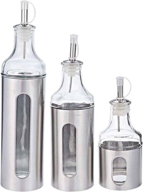 Harmony 3-Piece Oil & Vinegar Bottle Set – Silver - Al Kabayel Discount CentreHarmony 3-Piece Oil & Vinegar Bottle Set – SilverKitchen Utensils & GadgetsHARMONYAl Kabayel Discount Centre
