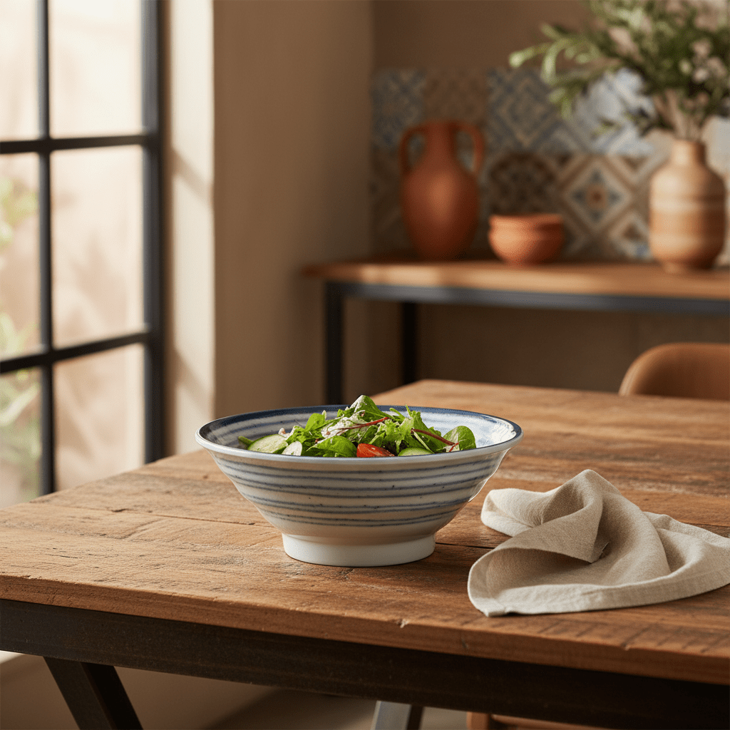 Harmony Melamine Blue Thread Design Decorative Bowl Medium Serving Bowl for Salads, Pasta and More – 9.5 Inch - Al Kabayel Discount CentreHarmony Melamine Blue Thread Design Decorative Bowl Medium Serving Bowl for Salads, Pasta and More – 9.5 InchBowlsHARMONYAl Kabayel Discount Centre