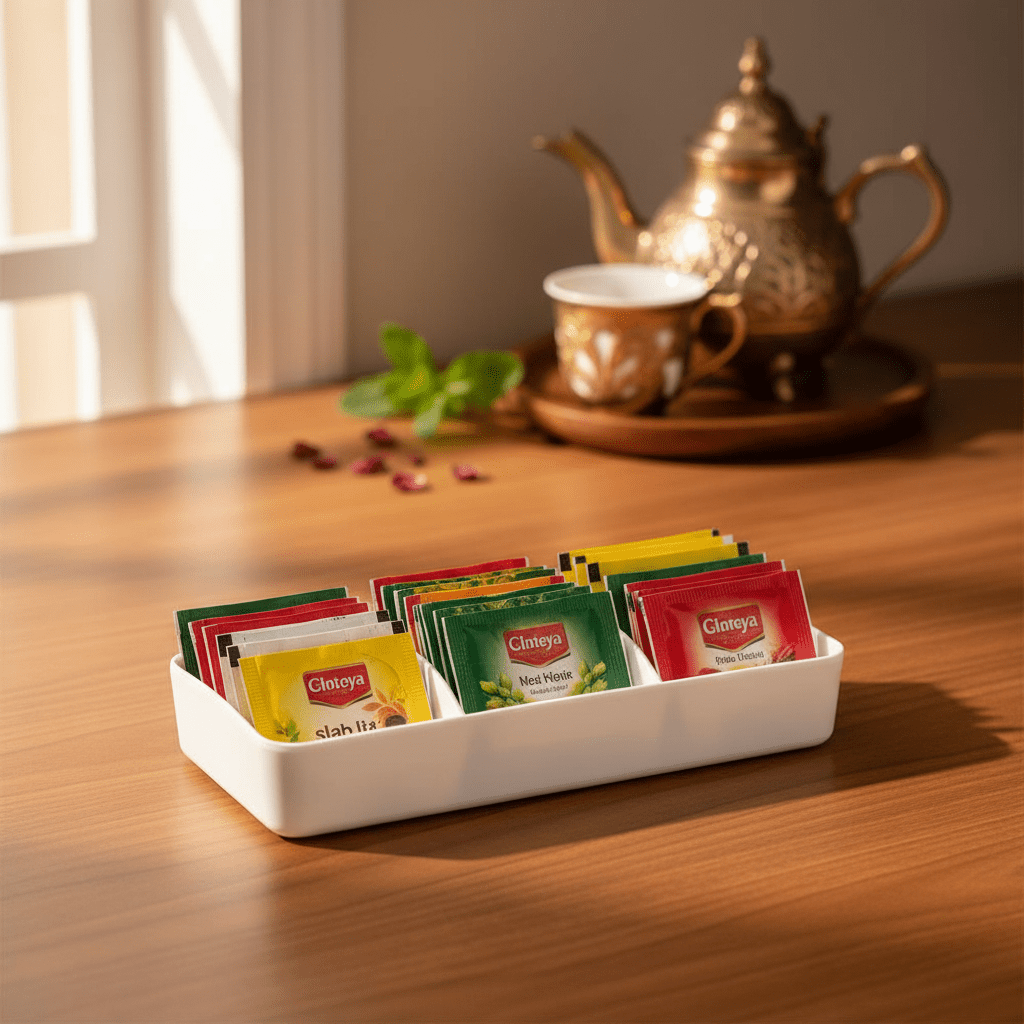 Harmony Premium White 3 - Section Melamine Tea Bag Organizer Tray 13×10 cm Kitchen Storage - Al Kabayel Discount CentreHarmony Premium White 3 - Section Melamine Tea Bag Organizer Tray 13×10 cm Kitchen StorageServing TraysHARMONYAl Kabayel Discount Centre