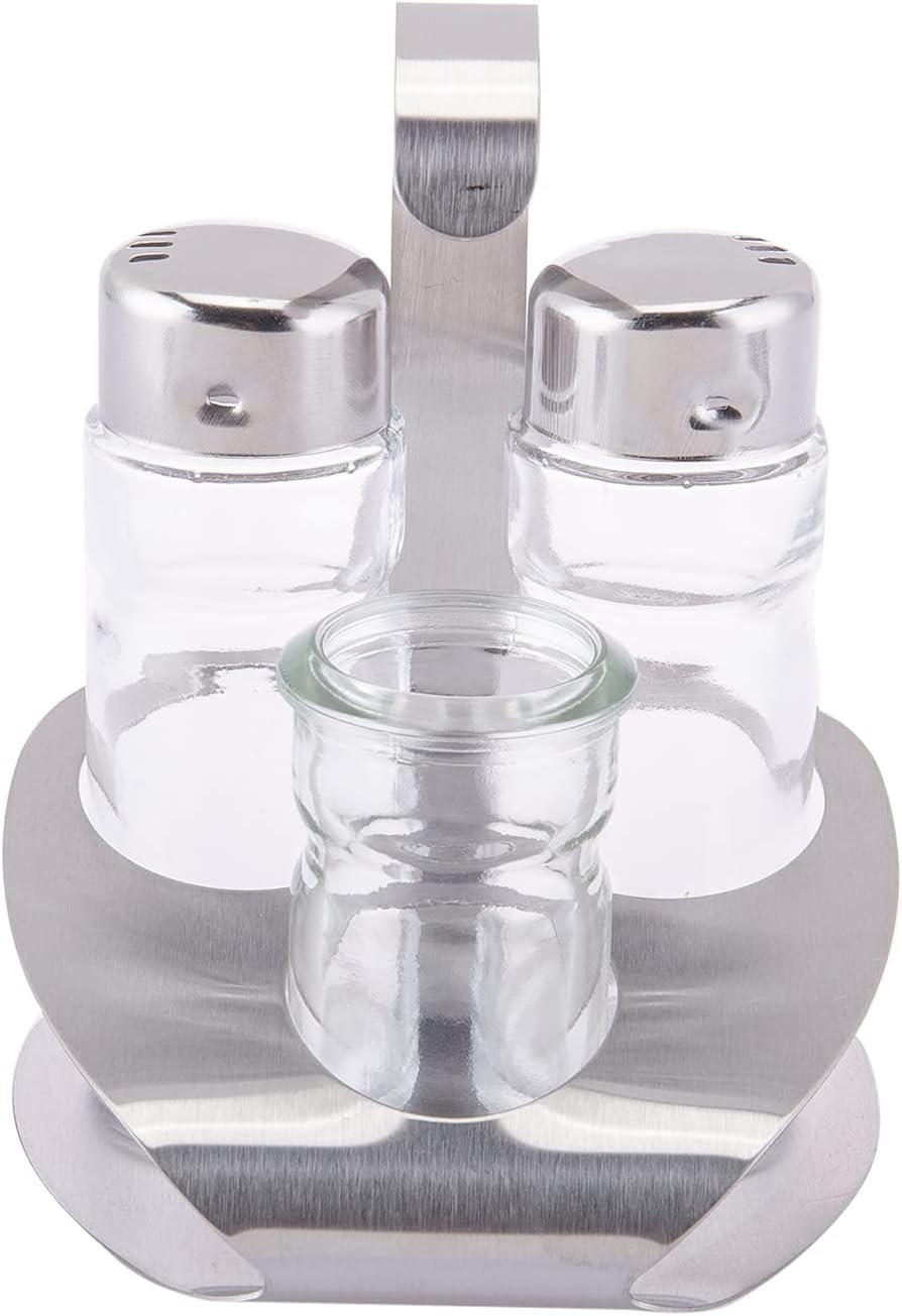 Harmony Salt, Pepper & Toothpick Holder Set with Metal Stand – 3-Piece, Clear - Al Kabayel Discount CentreHarmony Salt, Pepper & Toothpick Holder Set with Metal Stand – 3-Piece, ClearKitchen Utensils & GadgetsHARMONYAl Kabayel Discount Centre