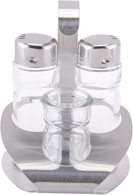 Harmony Salt, Pepper & Toothpick Holder Set with Metal Stand – 3-Piece, Clear - Al Kabayel Discount CentreHarmony Salt, Pepper & Toothpick Holder Set with Metal Stand – 3-Piece, ClearKitchen Utensils & GadgetsHARMONYAl Kabayel Discount Centre