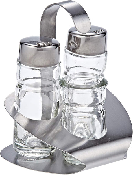 Harmony Salt, Pepper & Toothpick Holder Set with Metal Stand – 3-Piece, Clear - Al Kabayel Discount CentreHarmony Salt, Pepper & Toothpick Holder Set with Metal Stand – 3-Piece, ClearKitchen Utensils & GadgetsHARMONYAl Kabayel Discount Centre