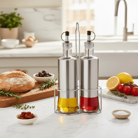 Harmony Tabletop 2-Piece Oil & Vinegar Bottle Set with Stand – Clear - Al Kabayel Discount CentreHarmony Tabletop 2-Piece Oil & Vinegar Bottle Set with Stand – ClearKitchen Utensils & GadgetsHARMONYAl Kabayel Discount Centre