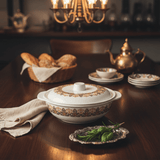 Henlee Melamine Serving Bowl With Lid - White with Gold & Brown - 22cmX6cm - Al Kabayel Discount CentreHenlee Melamine Serving Bowl With Lid - White with Gold & Brown - 22cmX6cmBowlsHENLEEAl Kabayel Discount Centre