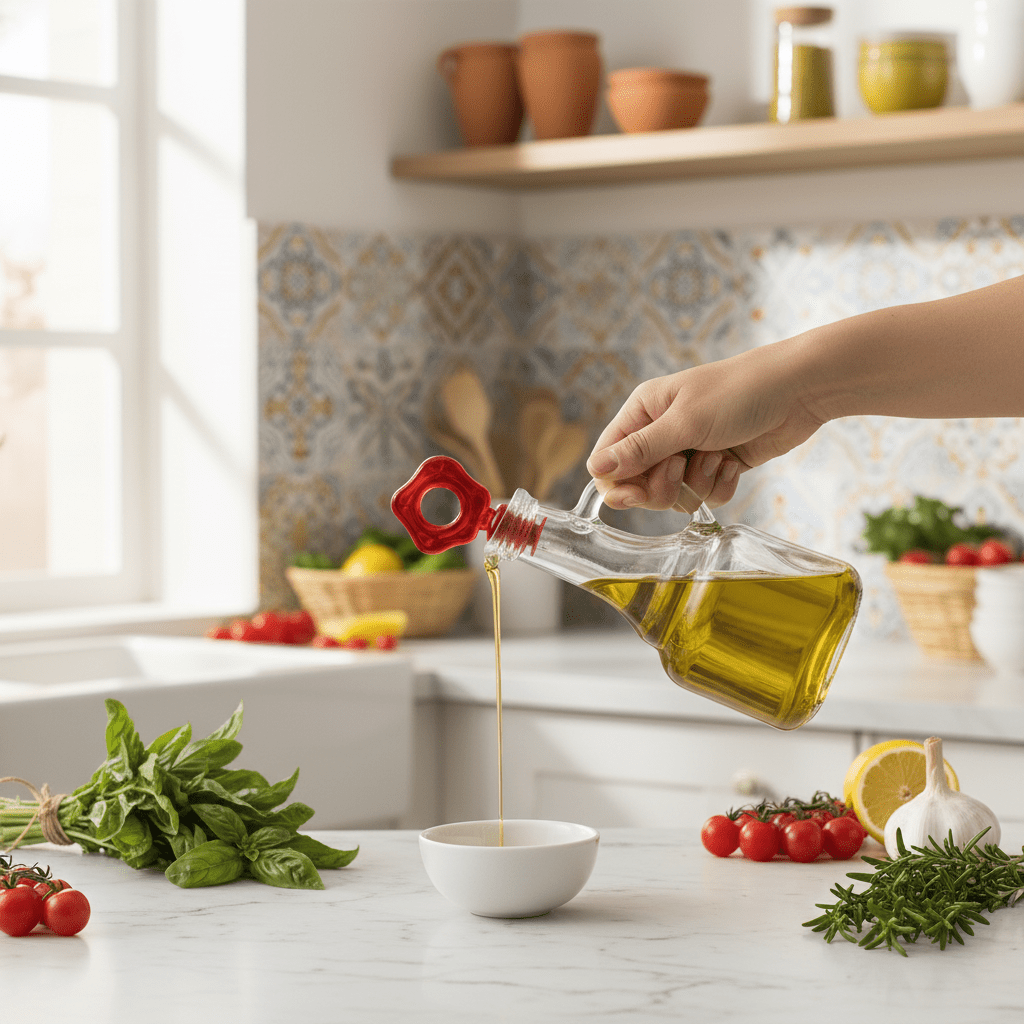 Herevin Glass Oil Bottle with Red Flower Stopper — 275ml - Al Kabayel Discount CentreHerevin Glass Oil Bottle with Red Flower Stopper — 275mlKitchen Utensils & GadgetsHEREVINAl Kabayel Discount Centre