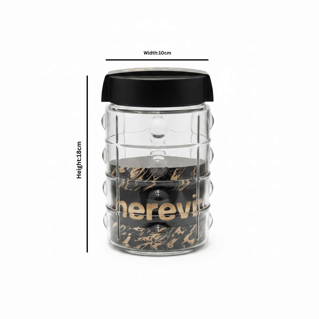 Herevin Glass Storage Jar with Black Lid - 18×10cm / 22×10cm - Al Kabayel Discount CentreHerevin Glass Storage Jar with Black Lid - 18×10cm / 22×10cmJars & Food SaversHEREVINAl Kabayel Discount Centre
