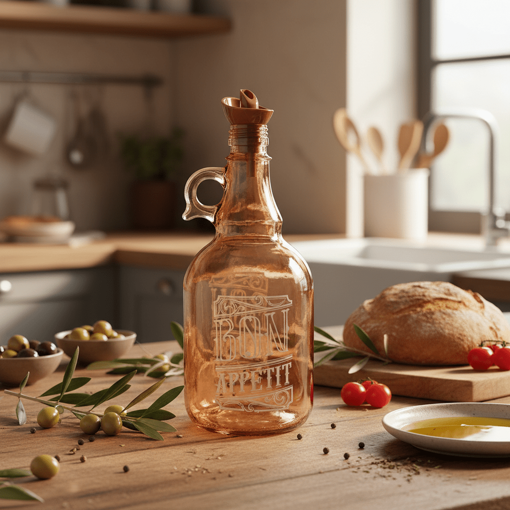 Herevin Tinted Orange Glass Oil Bottle – 1 Litre | Elegant Etched Design with Handle - Al Kabayel Discount CentreHerevin Tinted Orange Glass Oil Bottle – 1 Litre | Elegant Etched Design with HandleKitchen Utensils & GadgetsHEREVINAl Kabayel Discount Centre