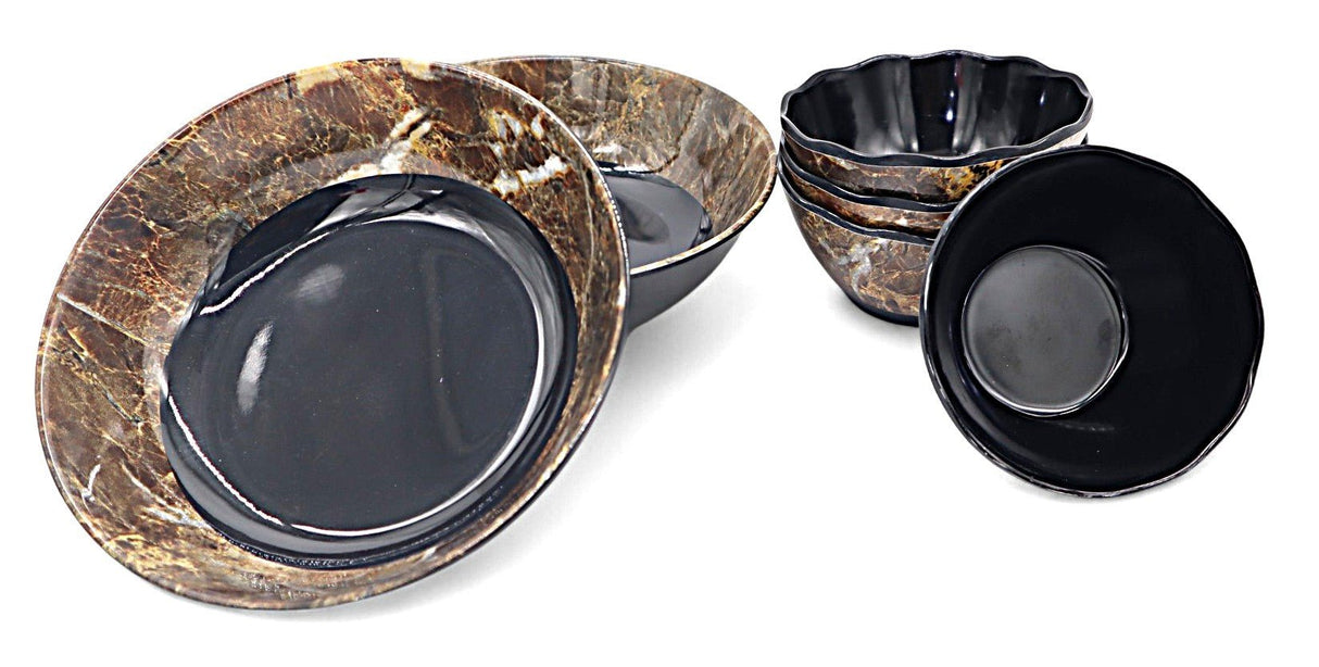 Hi - Luxe 29pcs Round Melamine Dinnerware Set, Black/Brown Stone Wave Edge Design - Al Kabayel Discount CentreHi - Luxe 29pcs Round Melamine Dinnerware Set, Black/Brown Stone Wave Edge DesignDinnerware SetsHI - LUXEAl Kabayel Discount Centre