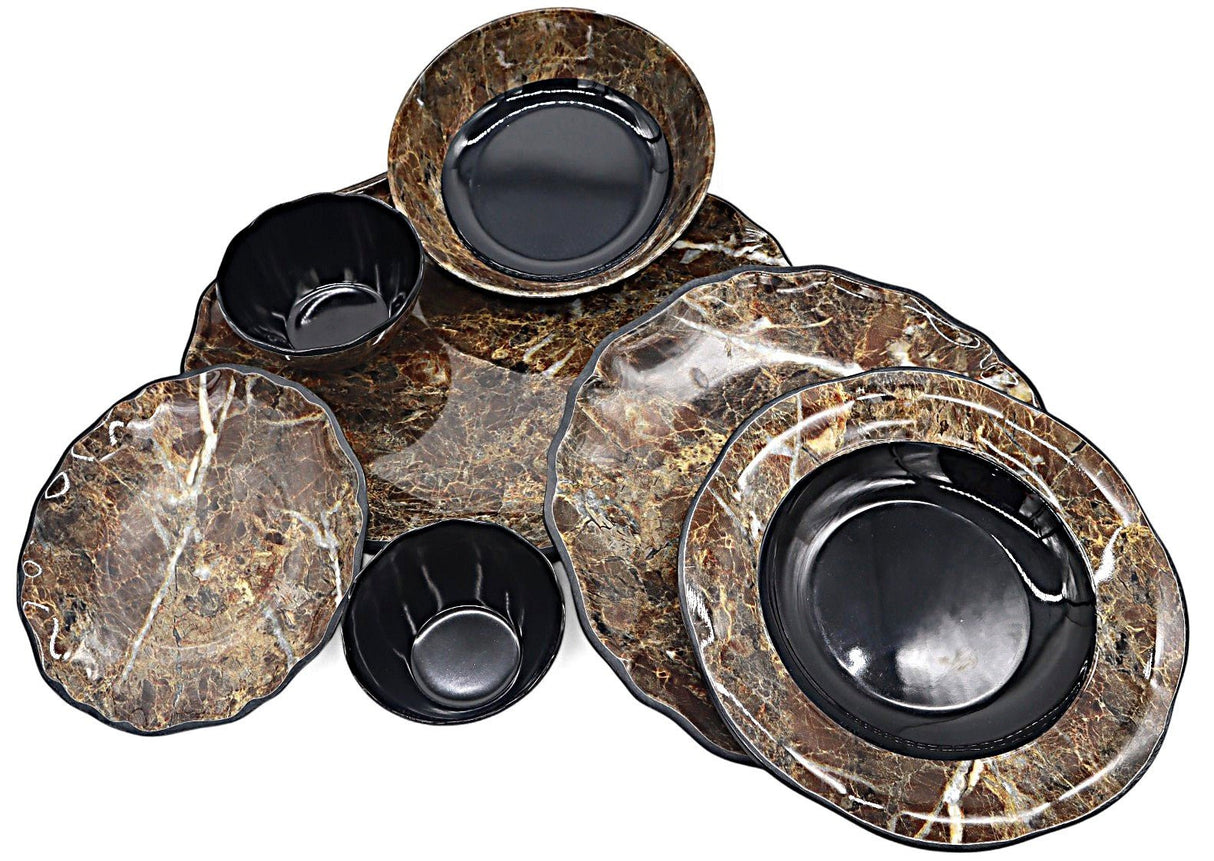Hi - Luxe 29pcs Round Melamine Dinnerware Set, Black/Brown Stone Wave Edge Design - Al Kabayel Discount CentreHi - Luxe 29pcs Round Melamine Dinnerware Set, Black/Brown Stone Wave Edge DesignDinnerware SetsHI - LUXEAl Kabayel Discount Centre