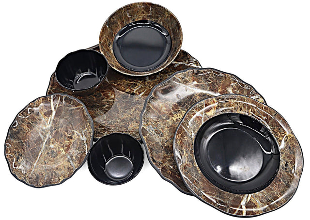 Hi - Luxe 29pcs Round Melamine Dinnerware Set, Black/Brown Stone Wave Edge Design - Al Kabayel Discount CentreHi - Luxe 29pcs Round Melamine Dinnerware Set, Black/Brown Stone Wave Edge DesignDinnerware SetsHI - LUXEAl Kabayel Discount Centre