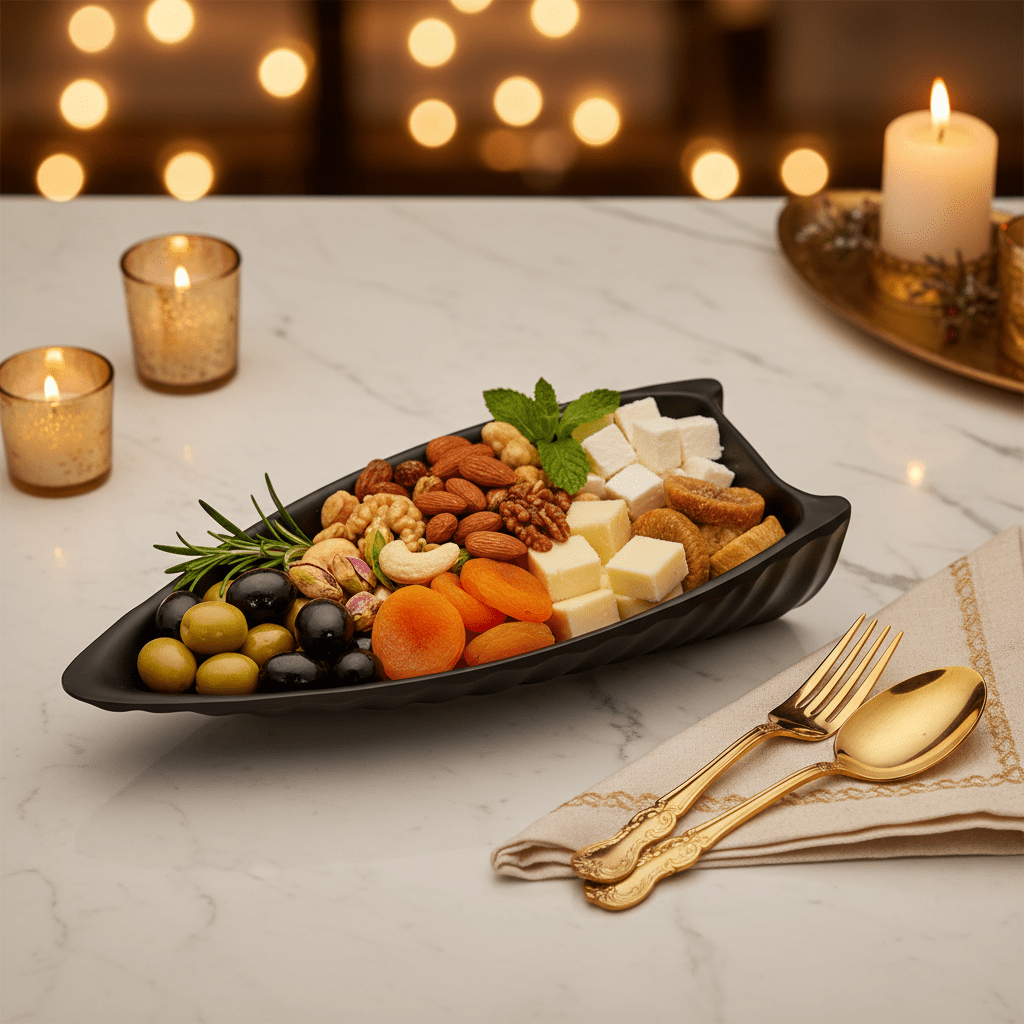 Hi - Luxe Black Melamine Leaf Snack Serving Plate 23 × 15 cm Stylish Leaf Design Plate for Serving Snacks Starters and Appetizers - Al Kabayel Discount CentreHi - Luxe Black Melamine Leaf Snack Serving Plate 23 × 15 cm Stylish Leaf Design Plate for Serving Snacks Starters and AppetizersServing TraysHI - LUXEAl Kabayel Discount Centre