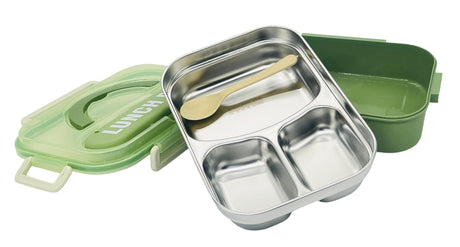 HMJP Three Compartment Lunch Box with Spoon 1000ml, SUS304 Stainless Steel Interior,Green - Al Kabayel Discount CentreHMJP Three Compartment Lunch Box with Spoon 1000ml, SUS304 Stainless Steel Interior,GreenFood ContainersHMJPAl Kabayel Discount Centre