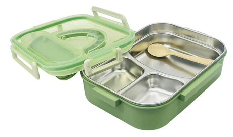 HMJP Three Compartment Lunch Box with Spoon 1000ml, SUS304 Stainless Steel Interior,Green - Al Kabayel Discount CentreHMJP Three Compartment Lunch Box with Spoon 1000ml, SUS304 Stainless Steel Interior,GreenFood ContainersHMJPAl Kabayel Discount Centre