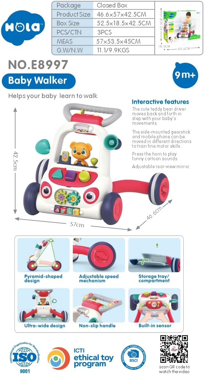 Hola Baby Walker, Adjustable Speed Mechanism, Storage Tray/Compartment, Non - Slip Handle, Built - in - Sensor, Ultra - Wide Design 57cm Gap Between Rear Wheel, Interactive Features - Al Kabayel Discount CentreHola Baby Walker, Adjustable Speed Mechanism, Storage Tray/Compartment, Non - Slip Handle, Built - in - Sensor, Ultra - Wide Design 57cm Gap Between Rear Wheel, Interactive FeaturesBaby & toddler toysHOLAAl Kabayel Discount Centre