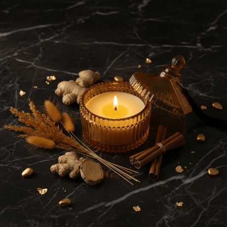 Home Fragrance Amber & Ginger Lily Luxury Aromatherapy Candle with Premium Glass Jar – 10 cm - Al Kabayel Discount CentreHome Fragrance Amber & Ginger Lily Luxury Aromatherapy Candle with Premium Glass Jar – 10 cmHome FragrancesHOME FRAGRANCEAl Kabayel Discount Centre