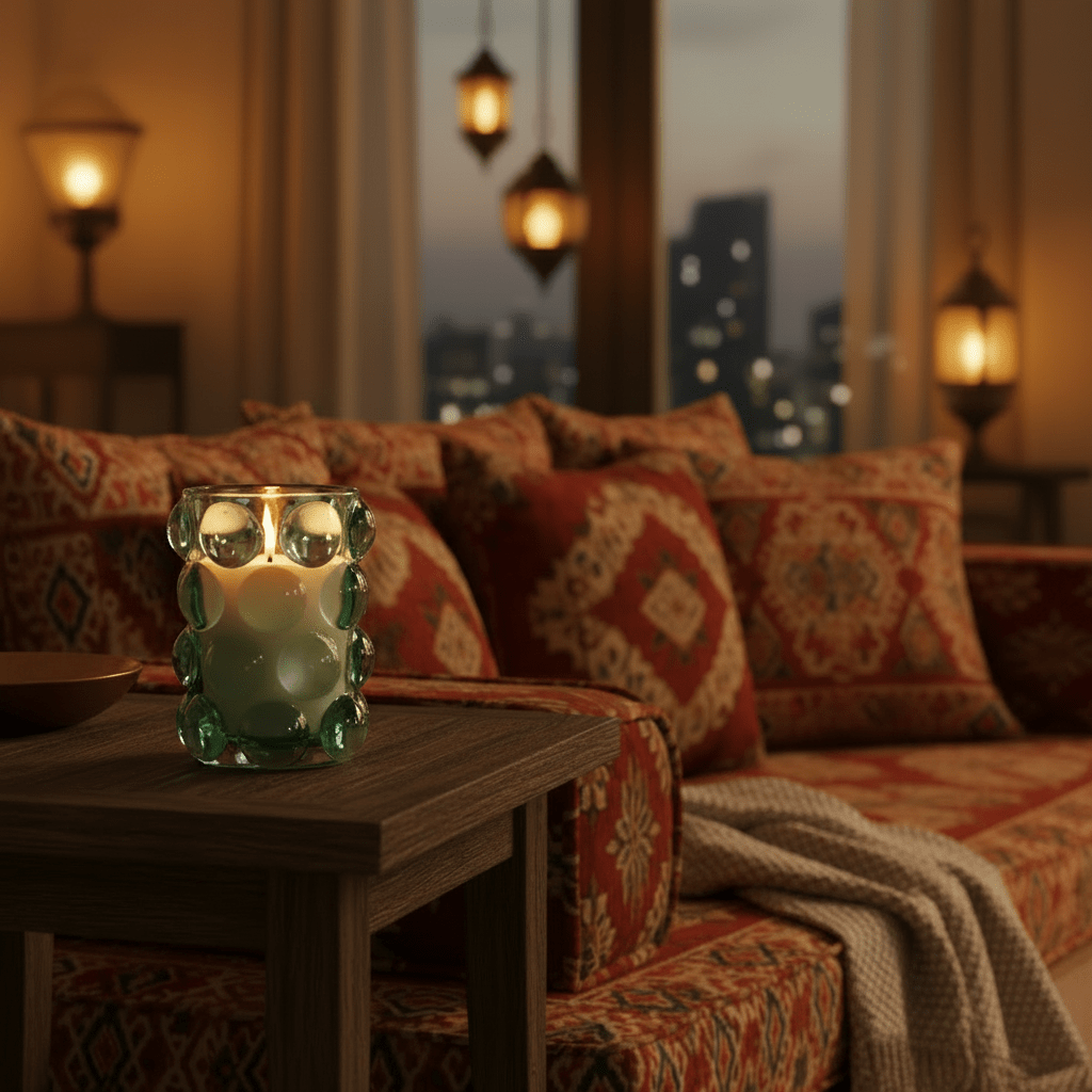Home Fragrance Eucalyptus & Mint Spa Collection Scented Candle in Decorative Glass Cup – 12 cm - Al Kabayel Discount CentreHome Fragrance Eucalyptus & Mint Spa Collection Scented Candle in Decorative Glass Cup – 12 cmHome FragrancesHOME FRAGRANCEAl Kabayel Discount Centre