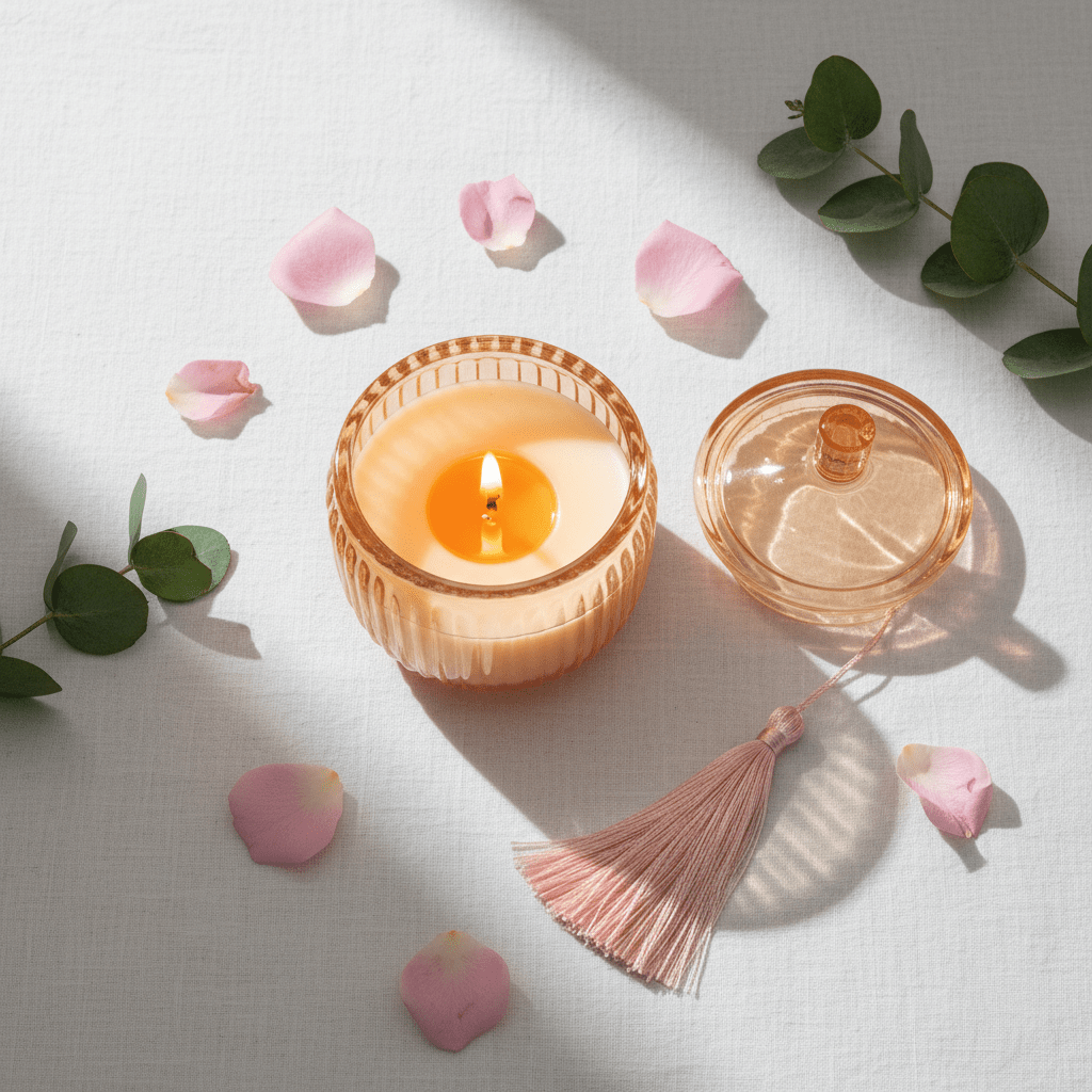 Home Fragrance Immersion & Golden Pink Decorative Scented Candle with Glass Jar – 12 cm - Al Kabayel Discount CentreHome Fragrance Immersion & Golden Pink Decorative Scented Candle with Glass Jar – 12 cmHome FragrancesHOME FRAGRANCEAl Kabayel Discount Centre