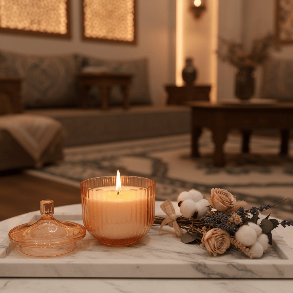 Home Fragrance Immersion & Golden Pink Decorative Scented Candle with Glass Jar – 12 cm - Al Kabayel Discount CentreHome Fragrance Immersion & Golden Pink Decorative Scented Candle with Glass Jar – 12 cmHome FragrancesHOME FRAGRANCEAl Kabayel Discount Centre