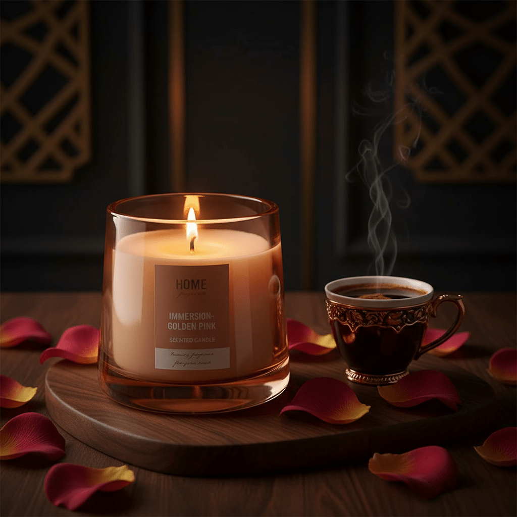 Home Fragrance Immersion & Golden Pink Premium Decorative Aroma Candle – 12 × 10 cm - Al Kabayel Discount CentreHome Fragrance Immersion & Golden Pink Premium Decorative Aroma Candle – 12 × 10 cmHome FragrancesHOME FRAGRANCEAl Kabayel Discount Centre