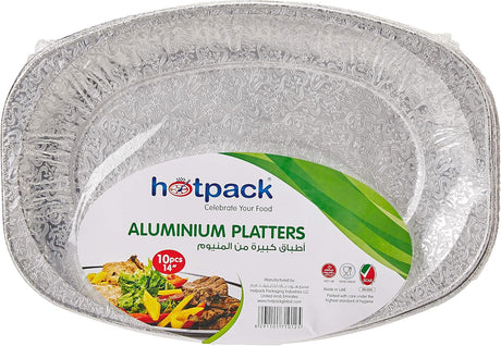 Hotpack 10pcs Disposable Aluminium Foil Platter 14" - Al Kabayel Discount CentreHotpack 10pcs Disposable Aluminium Foil Platter 14"DisposablesHOTPACKAl Kabayel Discount Centre