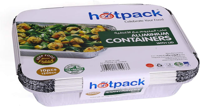 Hotpack 10pcs Rectangular Aluminium Containers with Lid 1200cc - Al Kabayel Discount CentreHotpack 10pcs Rectangular Aluminium Containers with Lid 1200ccDisposablesHOTPACKAl Kabayel Discount Centre