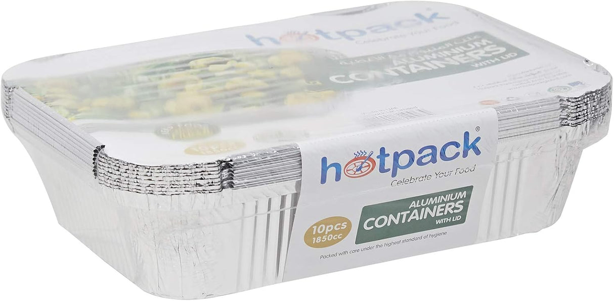 Hotpack 10pcs Rectangular Aluminium Containers with Lid 1850cc - Al Kabayel Discount CentreHotpack 10pcs Rectangular Aluminium Containers with Lid 1850ccDisposablesHOTPACKAl Kabayel Discount Centre