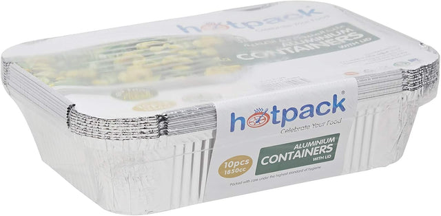 Hotpack 10pcs Rectangular Aluminium Containers with Lid 1850cc - Al Kabayel Discount CentreHotpack 10pcs Rectangular Aluminium Containers with Lid 1850ccDisposablesHOTPACKAl Kabayel Discount Centre